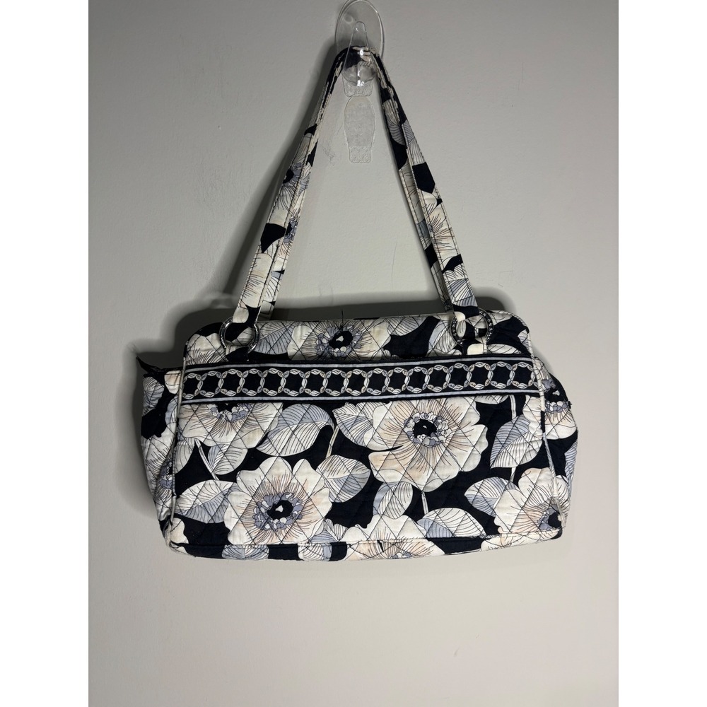 Vera Bradley Camellia Retired Quilted Cotton Triple Zip Shoulder Bag Floral Blk